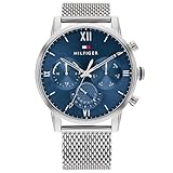 Tommy Hilfiger Reloj Analógico de Cuarzo Multifunción de Hombre Correa de Malla de Acero Inoxidable
