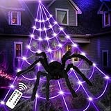 Halloween Decoración al Aire Libre - 135 LED Tela de Araña con 90 cm Araña Grande, 40g Retráctil