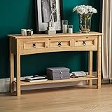 Home Discount Corona - Mesa Consola de Pino Macizo Encerada con Estante de Madera de Pino