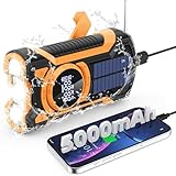 Cargador Solar para Movil,Radio Portátil de Emergencia con Manivela y 5000mAh Powerbank Linterna LED