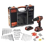 BLACK+DECKER Taladro atornillador de percusión doble batería de litio de 18V 1 5&Ah 160 accesorios