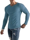 Muscle Cmdr-Camiseta de Manga Larga Hombre Stretch Slim Fit tee V Cuello Camiseta