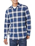 Amazon Essentials Camisa de franela, manga larga Hombre, Azul Blanco Cuadros Grandes