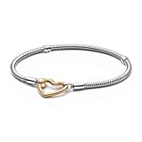 Pandora Moments Pulsera de plata de ley con cadena de serpiente chapada en oro de 14 quilates