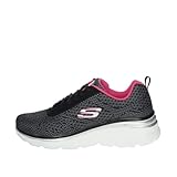 Skechers Women's Fashion Fit True Feels Sneaker, Black Mesh Hot Pink Tirm, 39