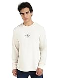 Calvin Klein Sudadera Hombre Monologo Waffle con Cuello Redondo, Marfil (Ivory)