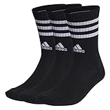 adidas Unisex adulto 3-Stripes Cushioned Crew Socks 3 Pairs, Black / White, 6.5-8