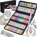 Juego de 145 bolígrafos de gel con purpurina, 72 colores únicos y 72 recambios con 1 libro