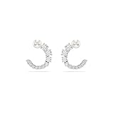 Swarovski Pendientes de aro Matrix, Perla de cristal, Talla redonda, Blancos, Baño de rodio