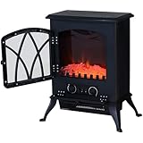 HOMCOM Chimenea Eléctrica de Pie 1000W/2000W Chimenea Decorativa con Ventana Efecto de Llama