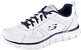 Skechers Track Scloric, Zapatillas Hombre, White Leather Mesh Pu Navy Trim