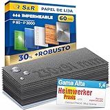 S&R Papel de Lija de Agua para coches, madera, metales, porcelánico. Papel impermeable 60 piezas.
