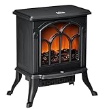 HOMCOM Chimenea Eléctrica de Pie 750/1500 W, Chimenea Decorativa con 2 Niveles de Potencia