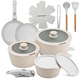 NutriChef bateria cocina mango extraible, Ceramica, 18 piezas, Juego de ollas y sartenes