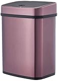 Amazon Basics Cubo de basura automático de acero inoxidable, rectangular, Burgundy, 12 litros