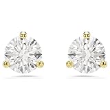 Swarovski Pendientes de botón Solitaire, Talla redonda, Blancos, Baño tono oro