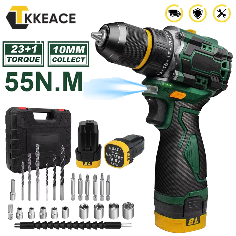 Taladro Eléctrico Sin Escobillas con 2 baterías y 24 accesorios