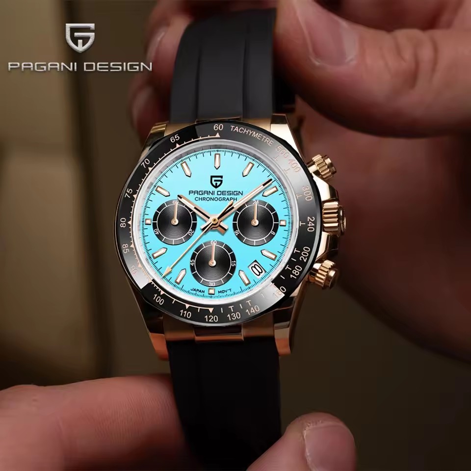 Reloj Pagani Design 40MM V2 esfera azul cielo con zafiro, cronógrafo y acero inoxidable