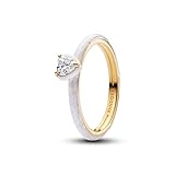 PANDORA Anillo para mujer, oro blanco, corazón chakra Plata de ley, Zirconia cúbica