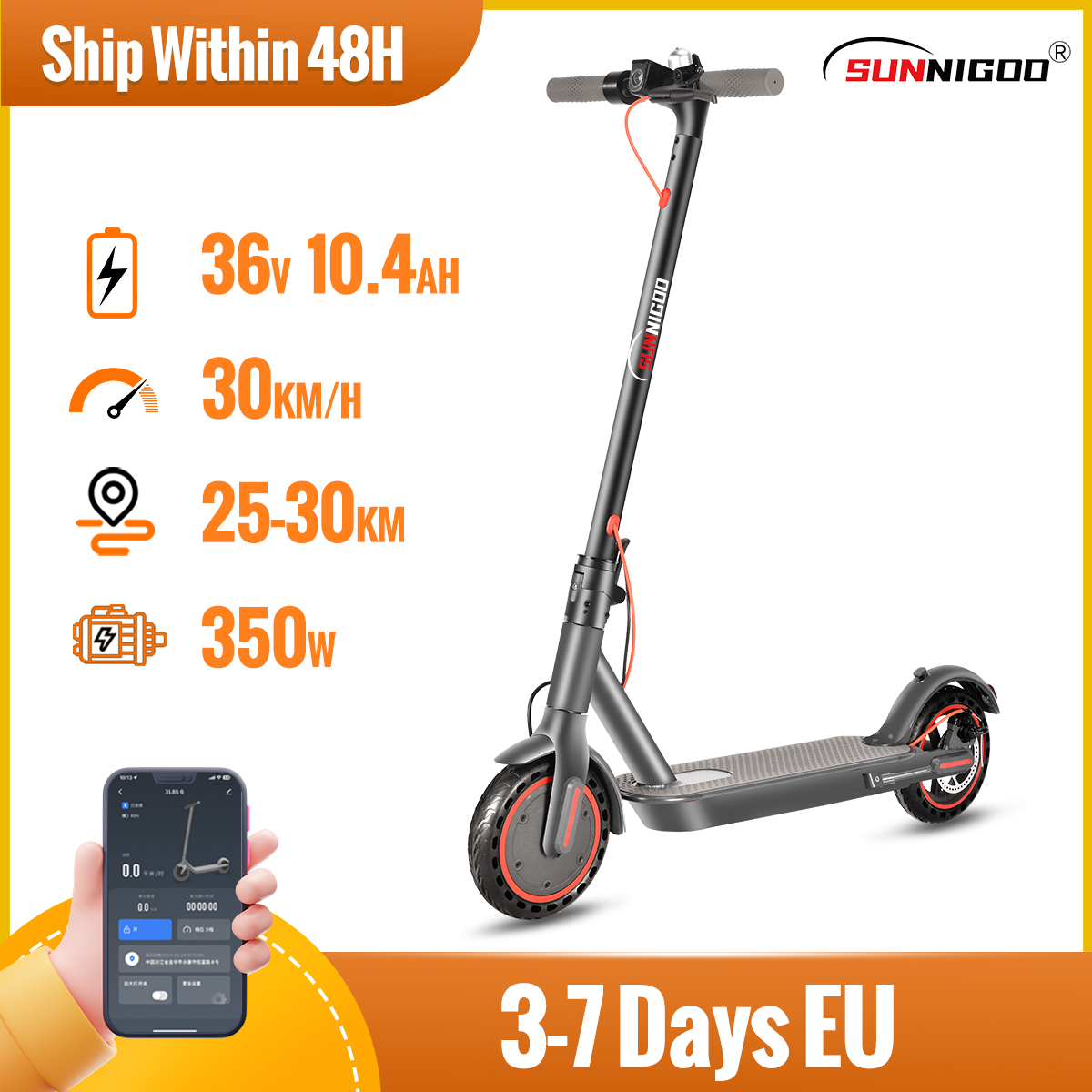SUNNIGOO N7PRO-patinete eléctrico para adultos, 350W, con aplicación, 36V, 10,4Ah, 30 km/h