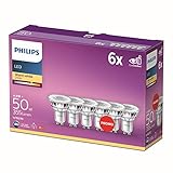 Philips - Bombilla LED cristal 50W, GU10, luz blanca cálida, transparente, no regulable, pack 6