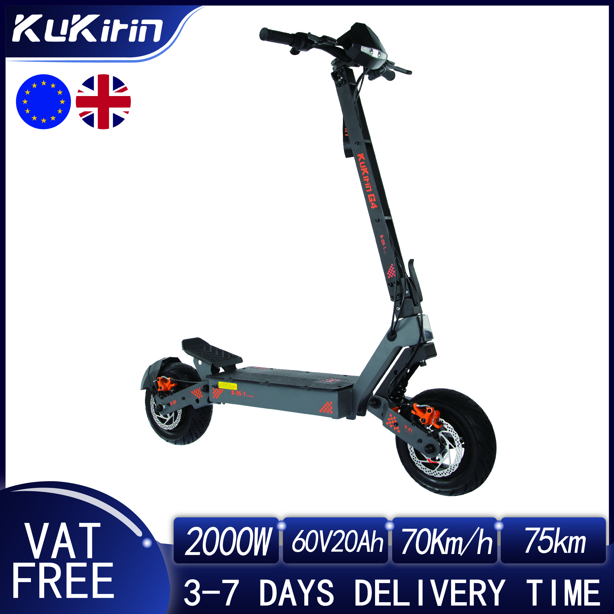 KuKirin-patinete eléctrico G4, Stock europeo, Motor de 2000W, batería de 60V20Ah