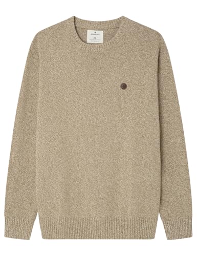Springfield GG7 TORZAL Plain Knit Pullover with PU Label Jersey Básico, Beige