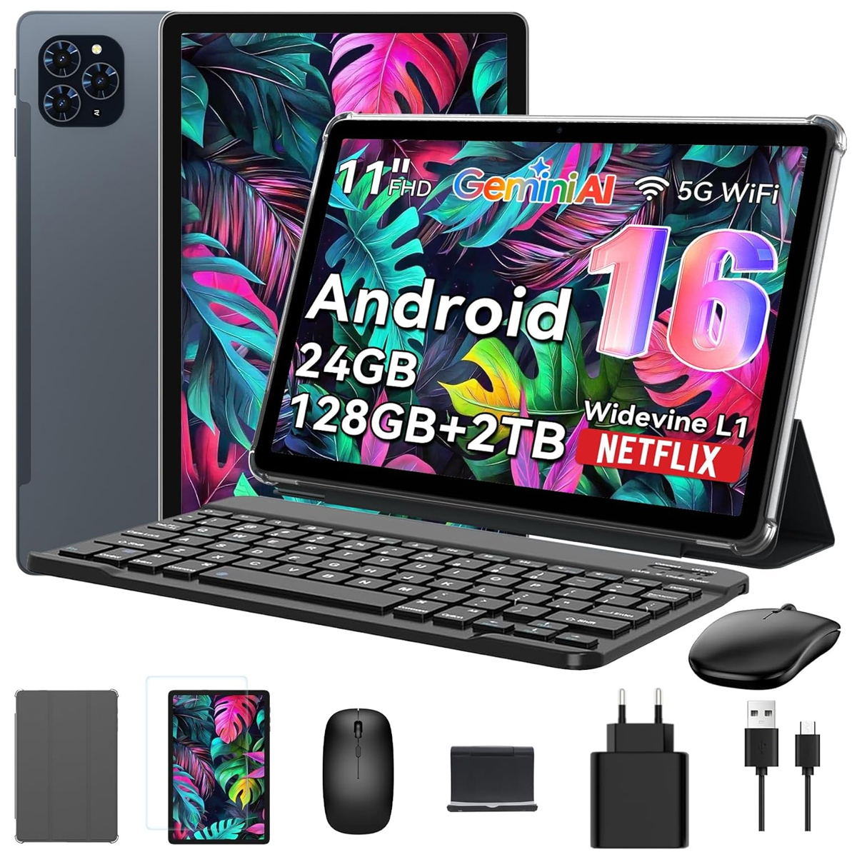 Tablet TABWEE T90 Android 15 con teclado BT, ratón - Gemini AI, 24GB (8+16)RAM 128GB ROM