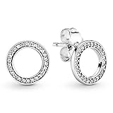 PANDORA Signature Pendientes de botón diseño círculo centelleante plata ley circonitas transparentes
