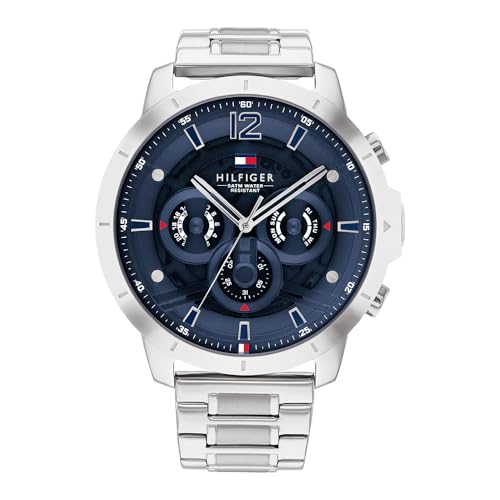 Tommy Hilfiger Reloj Analógico de Cuarzo Multifunción para Hombre con Correa de Acero Inoxidable
