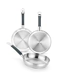 BRA Master Set de sartenes 20-24-28 cm, acero inoxidable, Sin Antiadherente, Sin PFOA Full Induction