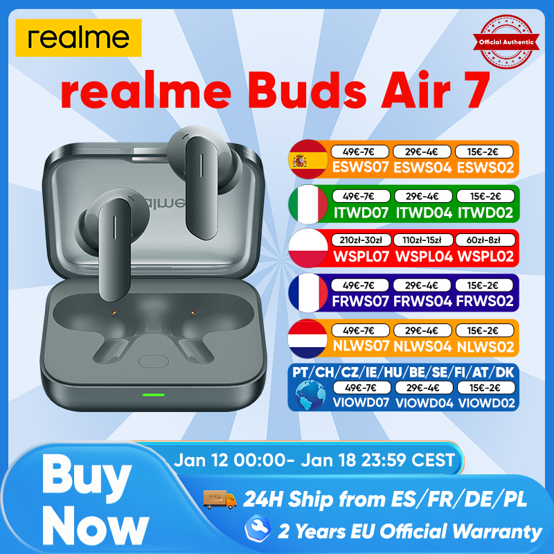 Realme Buds Air 7 Auriculares Bluetooth e inalámbricos para Smartphone con 52 horas de duración