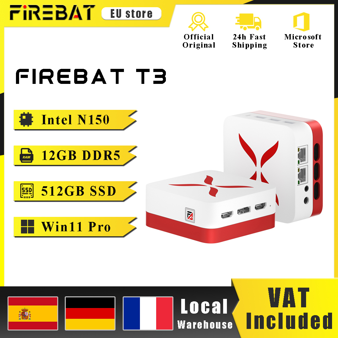 FIREBAT T3 - Mini PC Intel N150 CPU Windows 11 12GB DDR5 RAM 512GB SSD