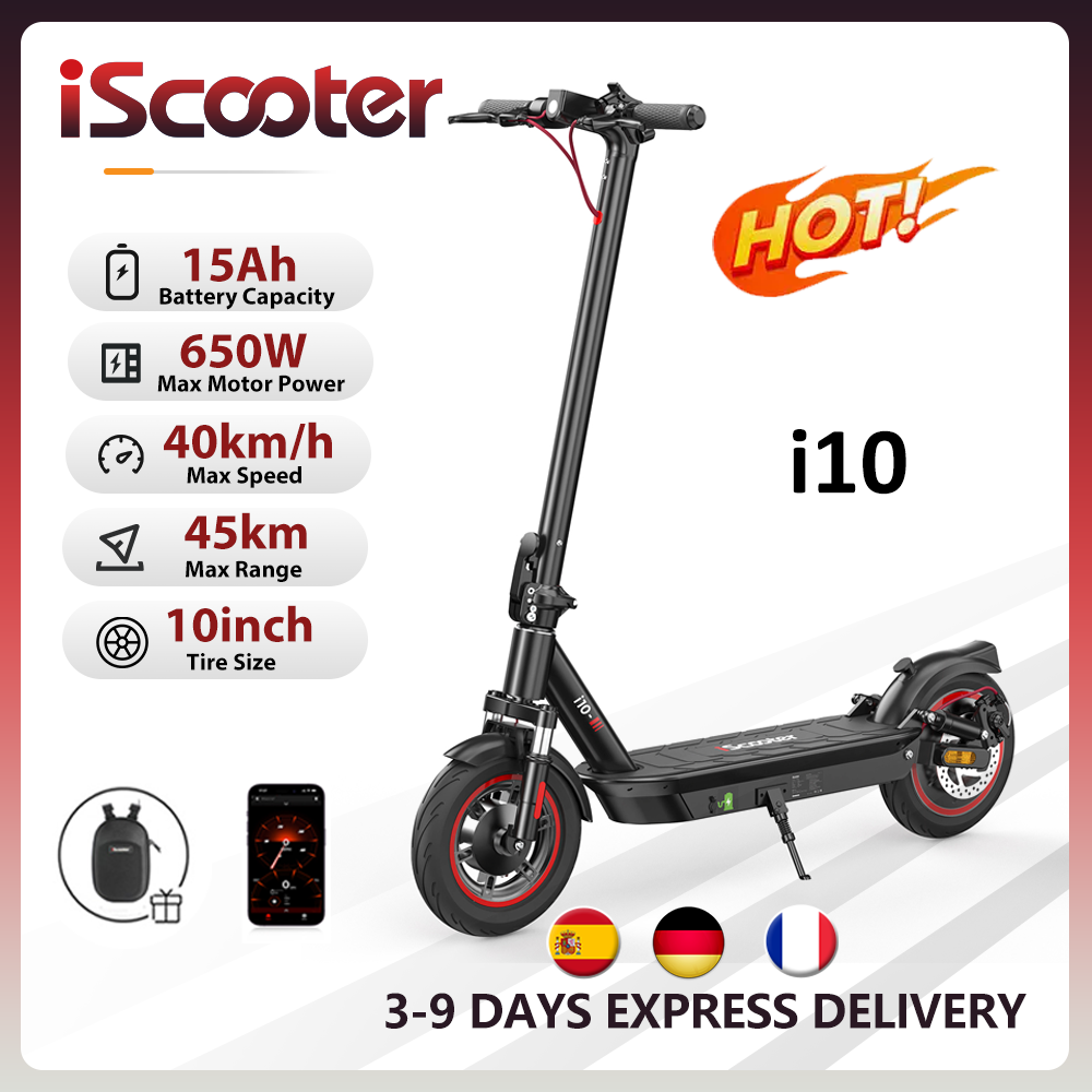 IScooter-patinete eléctrico i10, Scooter plegable de 10 pulgadas, 650W, 15Ah