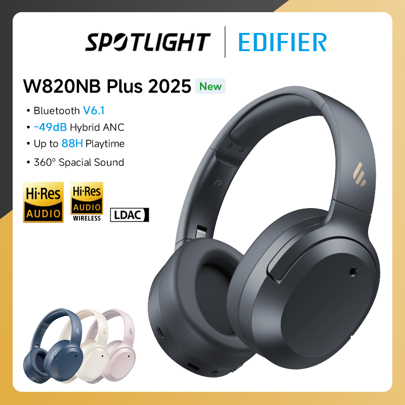 Auriculares Edifier W820NB Plus con ANC, Bluetooth 6.1, -49dB, Auriculares con cancelación de ruido