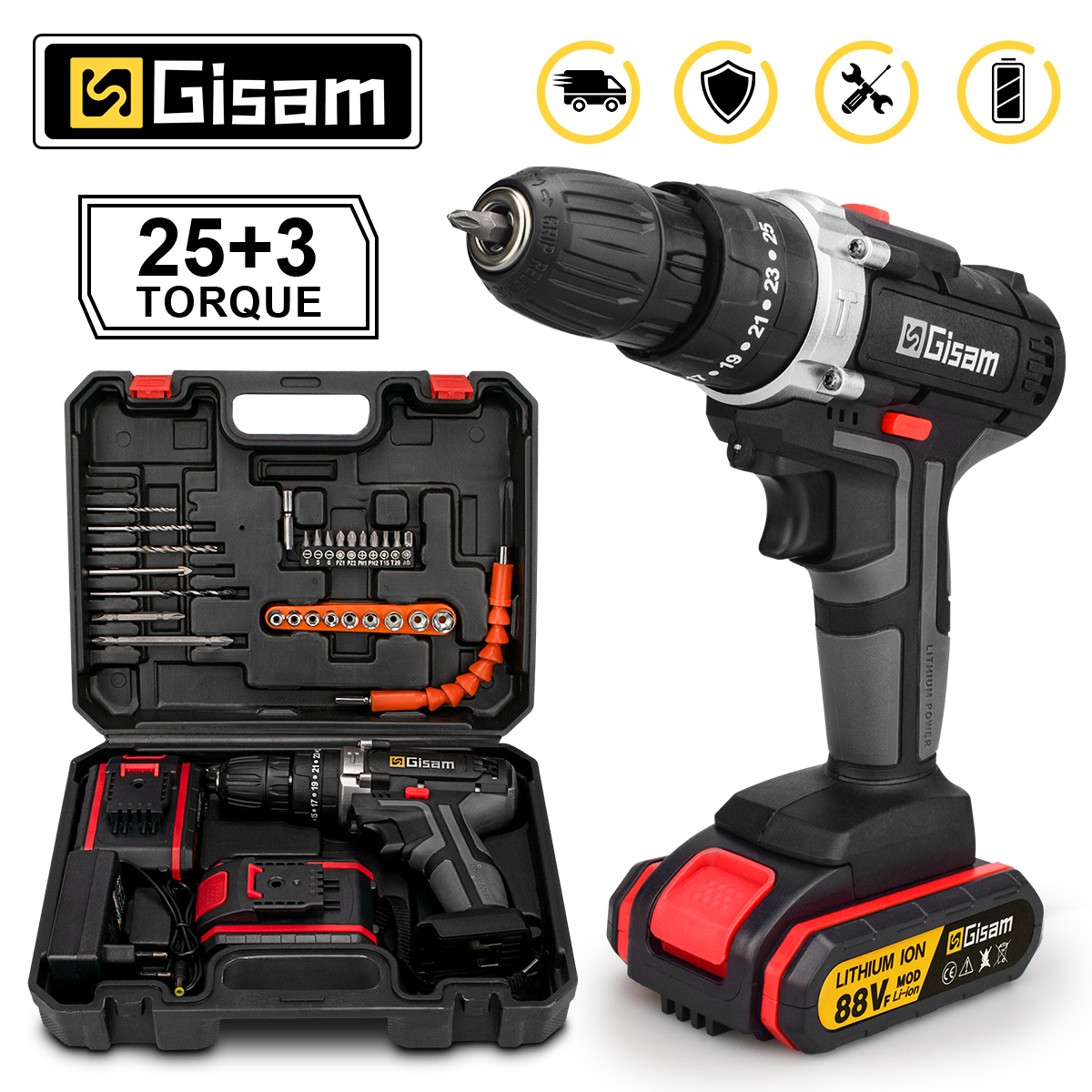 Taladro Gisam de impacto inalámbrico de 21V con batería de iones de litio