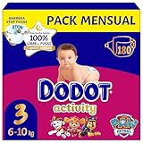 Dodot Pañales Bebé Activity, Talla 3 (6-10 kg),180 Pañales, Hasta 12h de Protección Antifugas