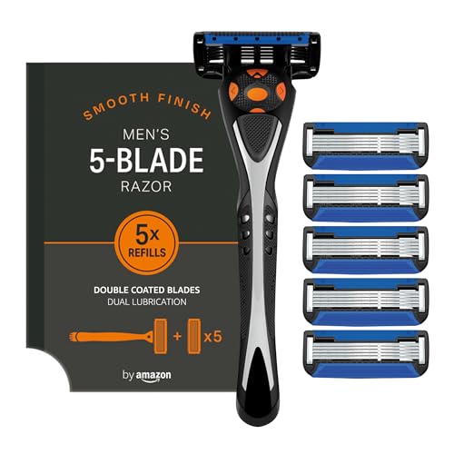 by Amazon Maquinilla de afeitar de cinco hojas para hombre con 6 recambios, Multicolor