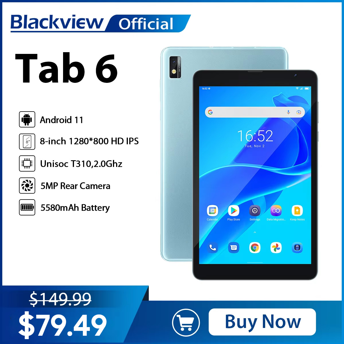 Blackview Tab 6 tableta de 8 pulgadas, 3GB, 32GB, Android 11, 5580mAh, 4G, WIFI, LTE