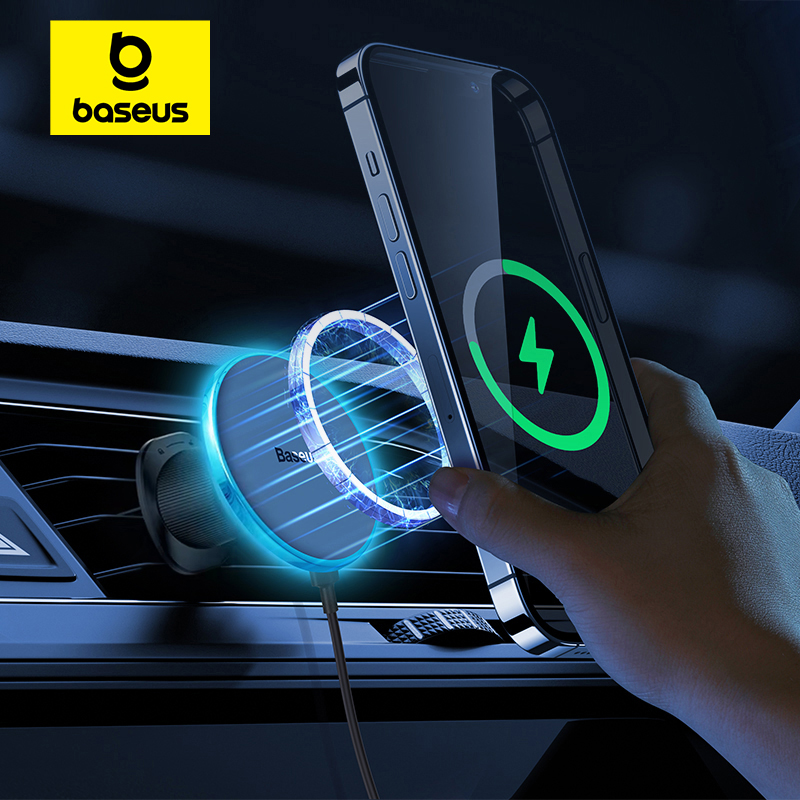 Cargador inalámbrico magnético Baseus - Soporte de teléfono para coche de 15W con carga rápida