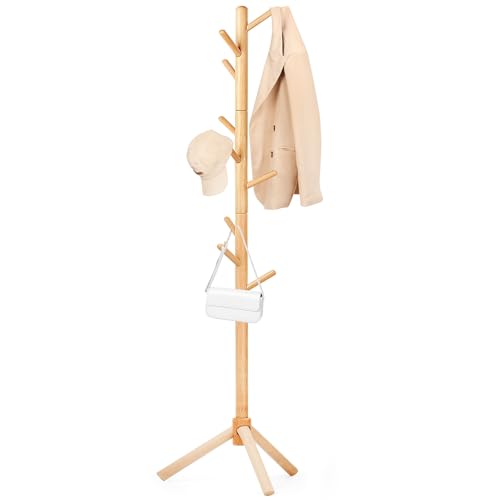 Relquorax Perchero de madera de haya, perchero, perchero, perchero en forma de árbol con 9 ganchos