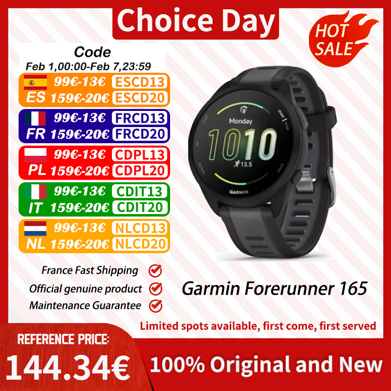 Garmin Forerunner 165 con GPS, pantalla táctil, 11 días de batería, métricas de entrenamiento