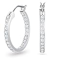 Swarovski Pendientes de aro Sommerset, Blancos, Baño de rodio