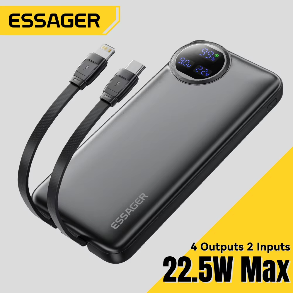 Powerbank Essager 20000mAh - banco de energía portátil con 2 Cables 22,5 W pantalla Digital