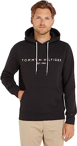 Tommy Hilfiger Hoodie Hombre Core Tommy Logo con Capucha, Negro (Jet Black)
