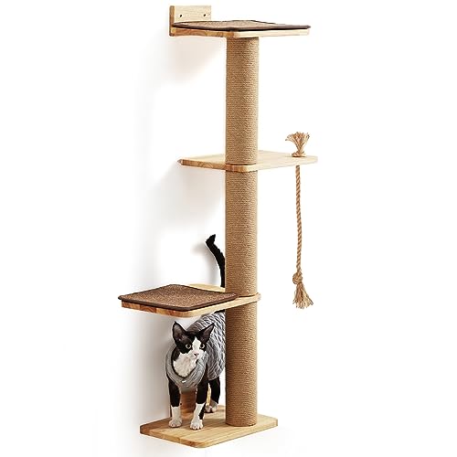 FUKUMARU Árbol para Gatos de 127 cm, Montado en la Pared, Con Cama, Poste Rascador y Colchoneta