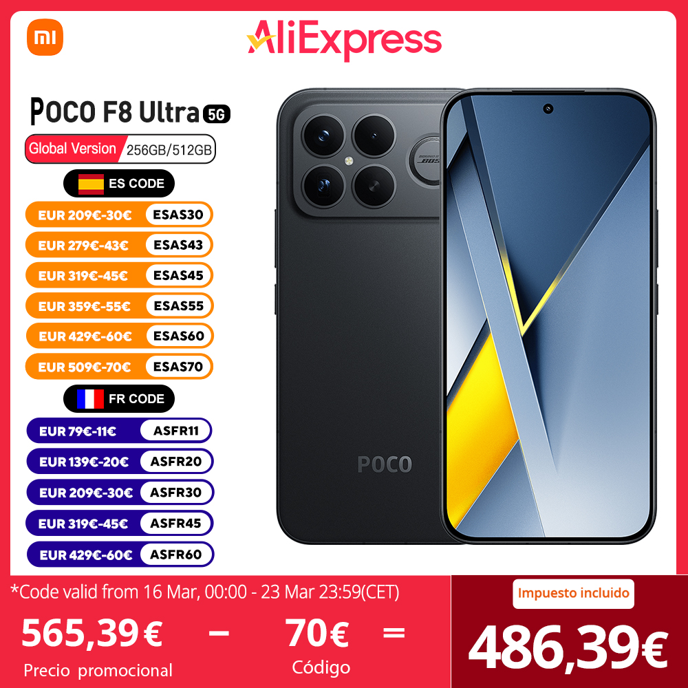 POCO F8 Ultra 5G Versión Europea 256GB/512GB Snapdragon 8 Elite Gen 5, Pantalla AMOLED 6.9"