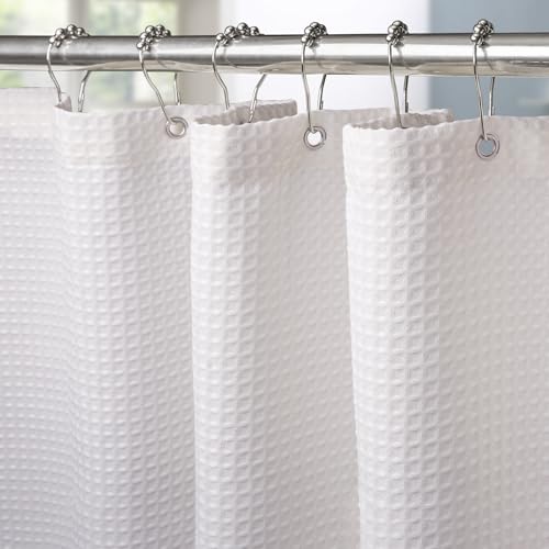 Cortina de Ducha para Baño con Ganchos de Metal Cortina de Ducha de Tela Waffle