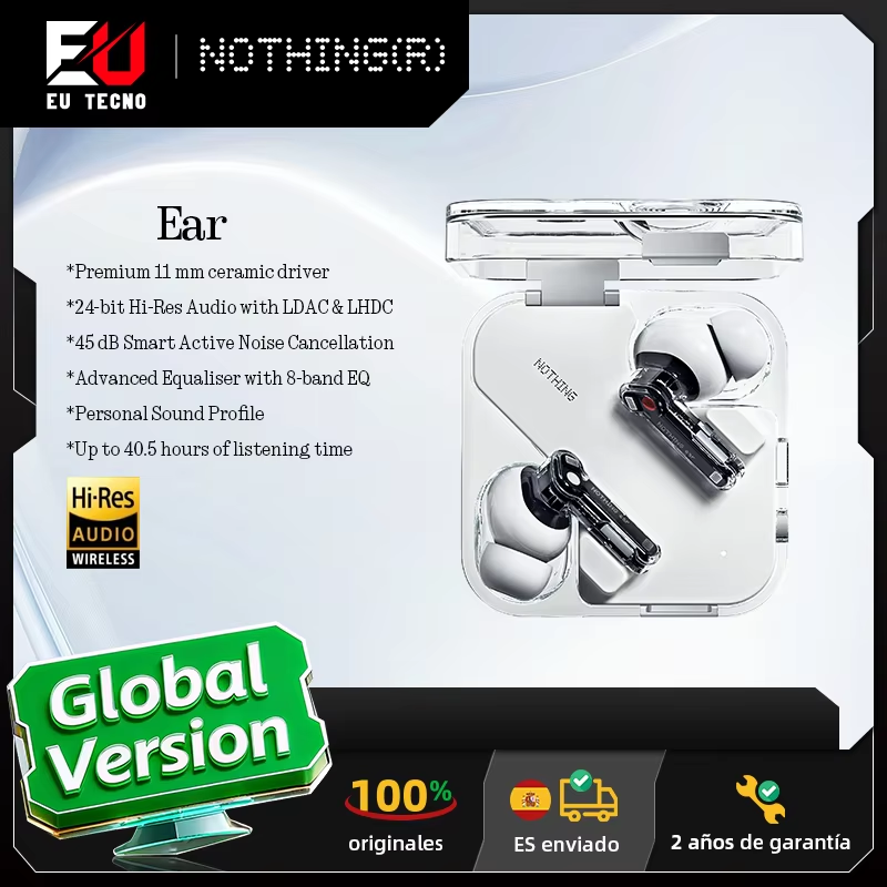 Nothing Ear 45dB Cancelación activa de ruido ANC Controlador de 11 mm Hasta 40,5 horas de escucha