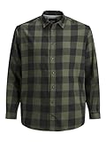 Jack & Jones Jjegingham Twill Shirt L/S Noos Camisa, Hombre, Verde (Dusty Olive), L